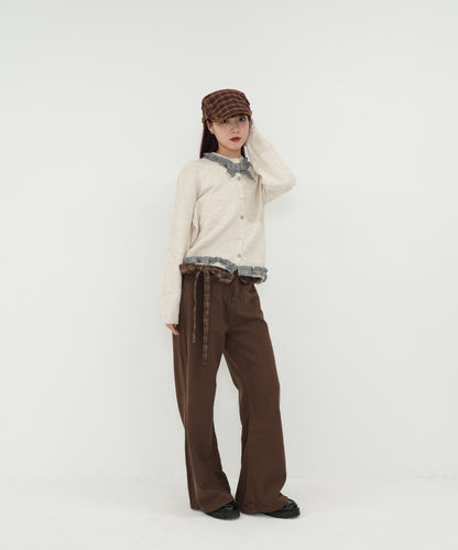 check belt wide pants