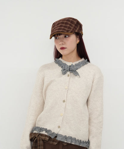 gingham frill knit cardigan