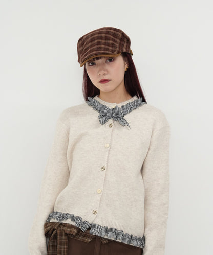 gingham frill knit cardigan