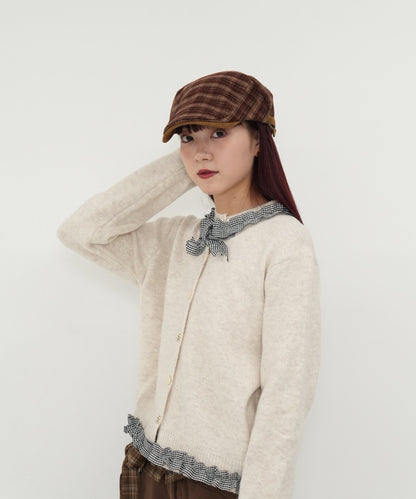 gingham frill knit cardigan