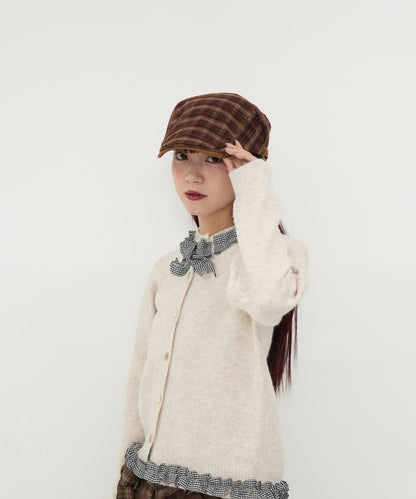 gingham frill knit cardigan