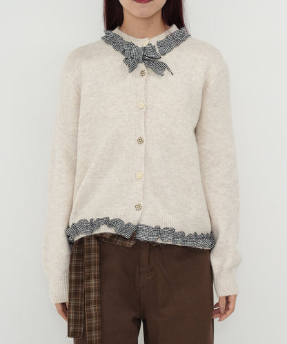 gingham frill knit cardigan