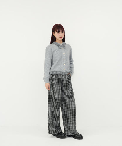gingham frill knit cardigan