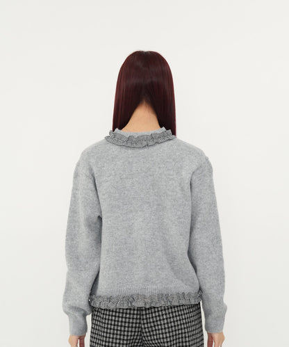 gingham frill knit cardigan