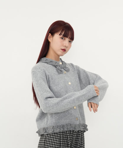 gingham frill knit cardigan