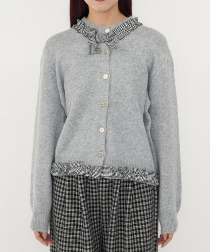 gingham frill knit cardigan
