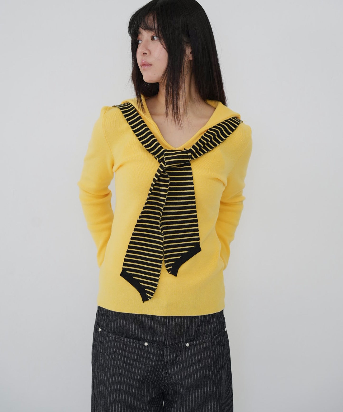 stripe tie sailor knit