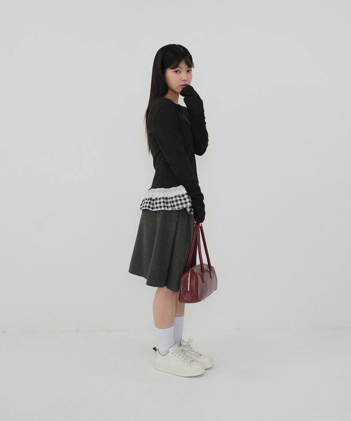 layered frill long sleeve tee