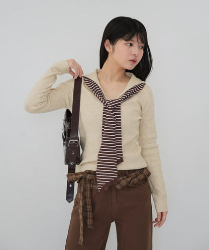 stripe tie sailor knit