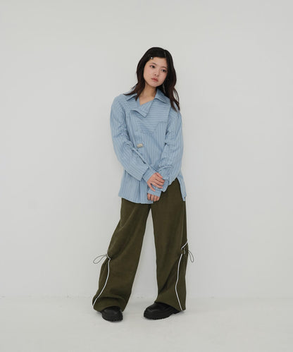 drawstring sleeve stripe blouse