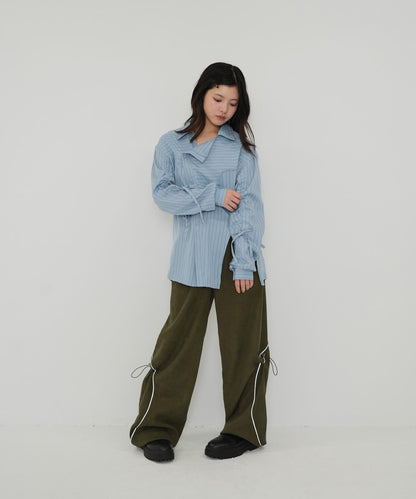 drawstring sleeve stripe blouse