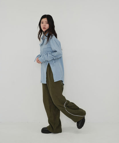 drawstring sleeve stripe blouse