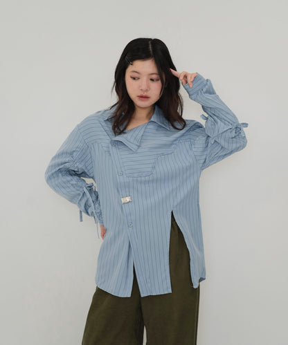 drawstring sleeve stripe blouse