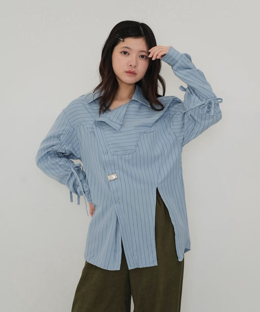 drawstring sleeve stripe blouse