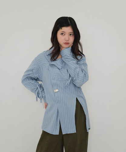drawstring sleeve stripe blouse