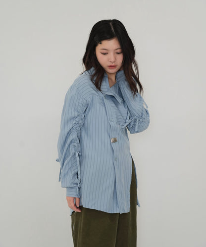 drawstring sleeve stripe blouse