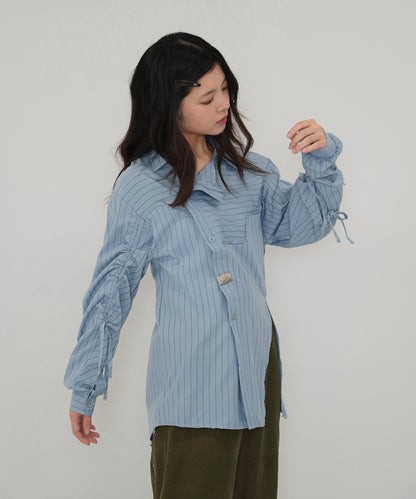 drawstring sleeve stripe blouse