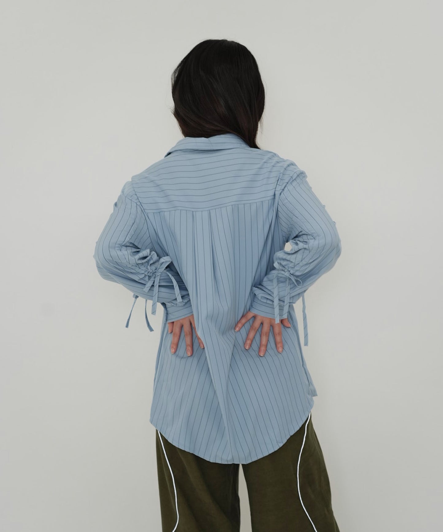 drawstring sleeve stripe blouse