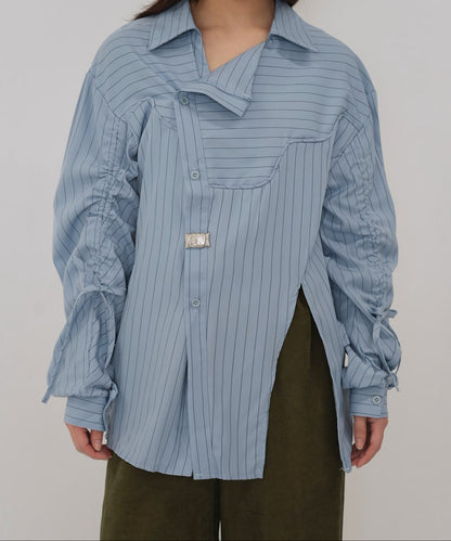 drawstring sleeve stripe blouse