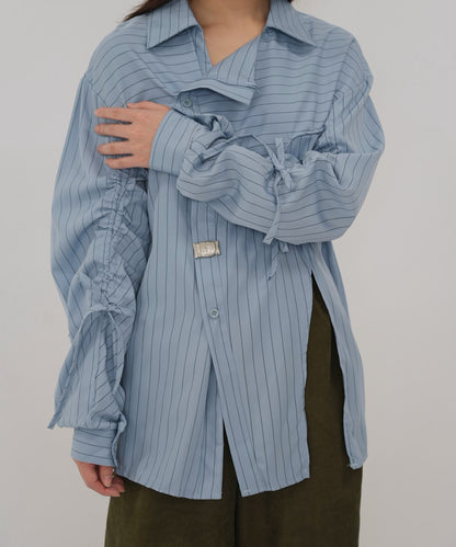 drawstring sleeve stripe blouse