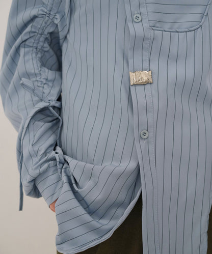 drawstring sleeve stripe blouse