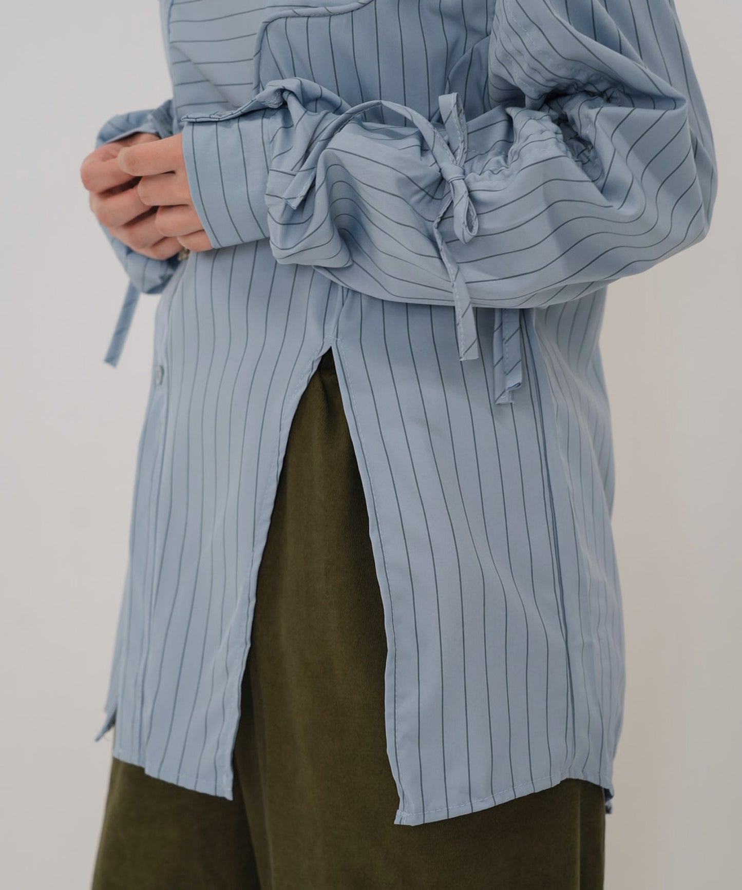 drawstring sleeve stripe blouse