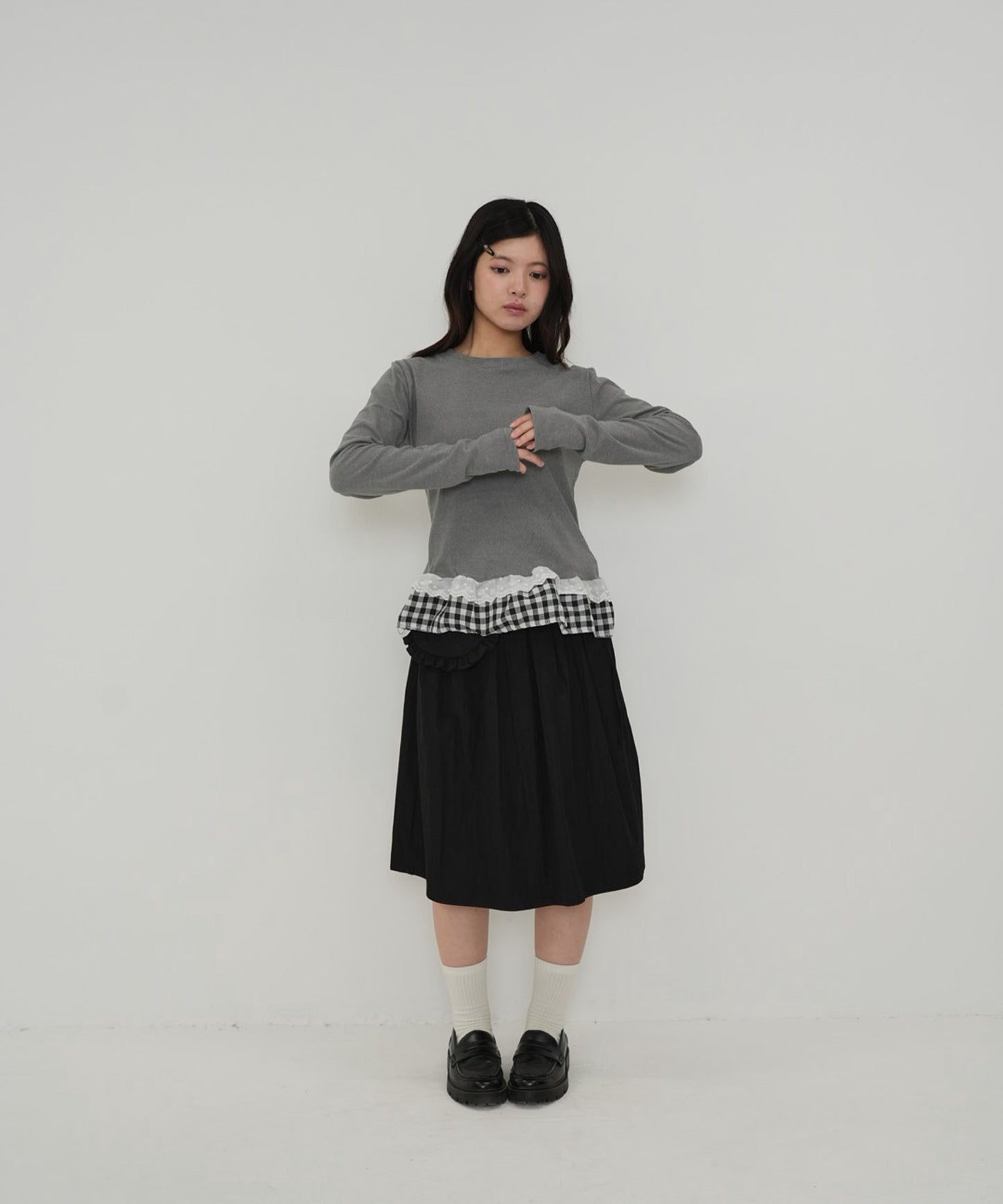 layered frill long sleeve tee